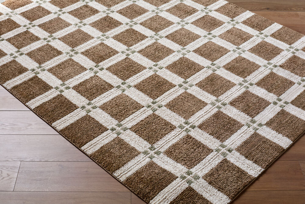 La Luna Dark Brown/Olive Machine Woven Rug - corner