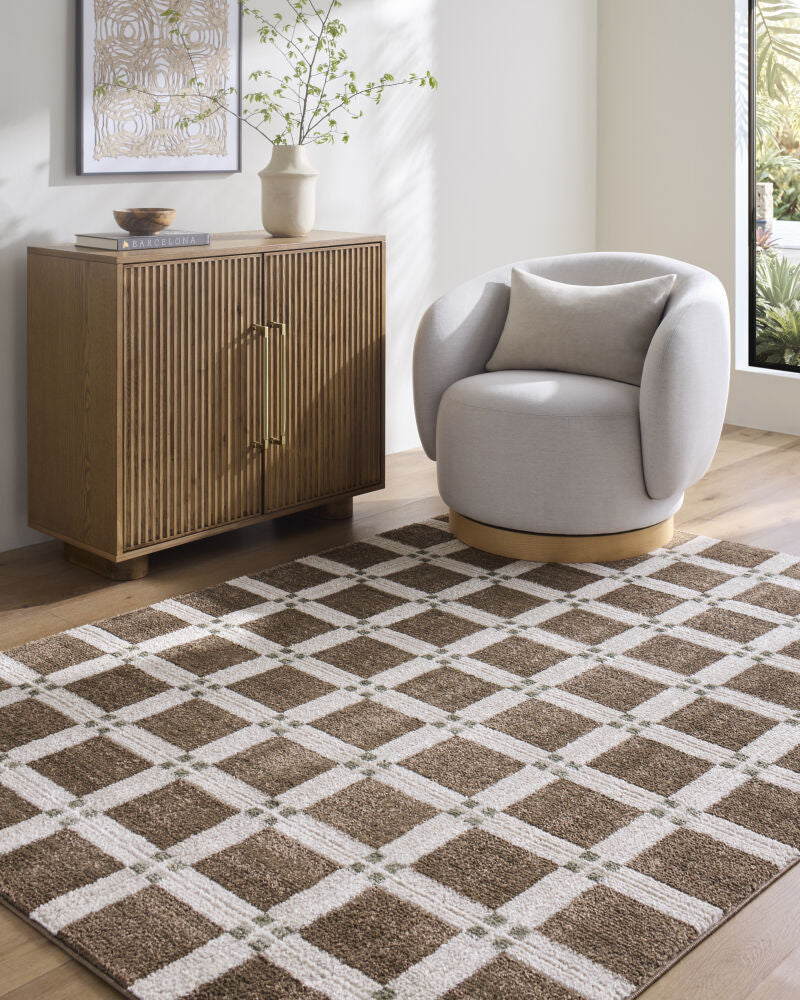 La Luna Dark Brown/Olive Machine Woven Rug - roomscene