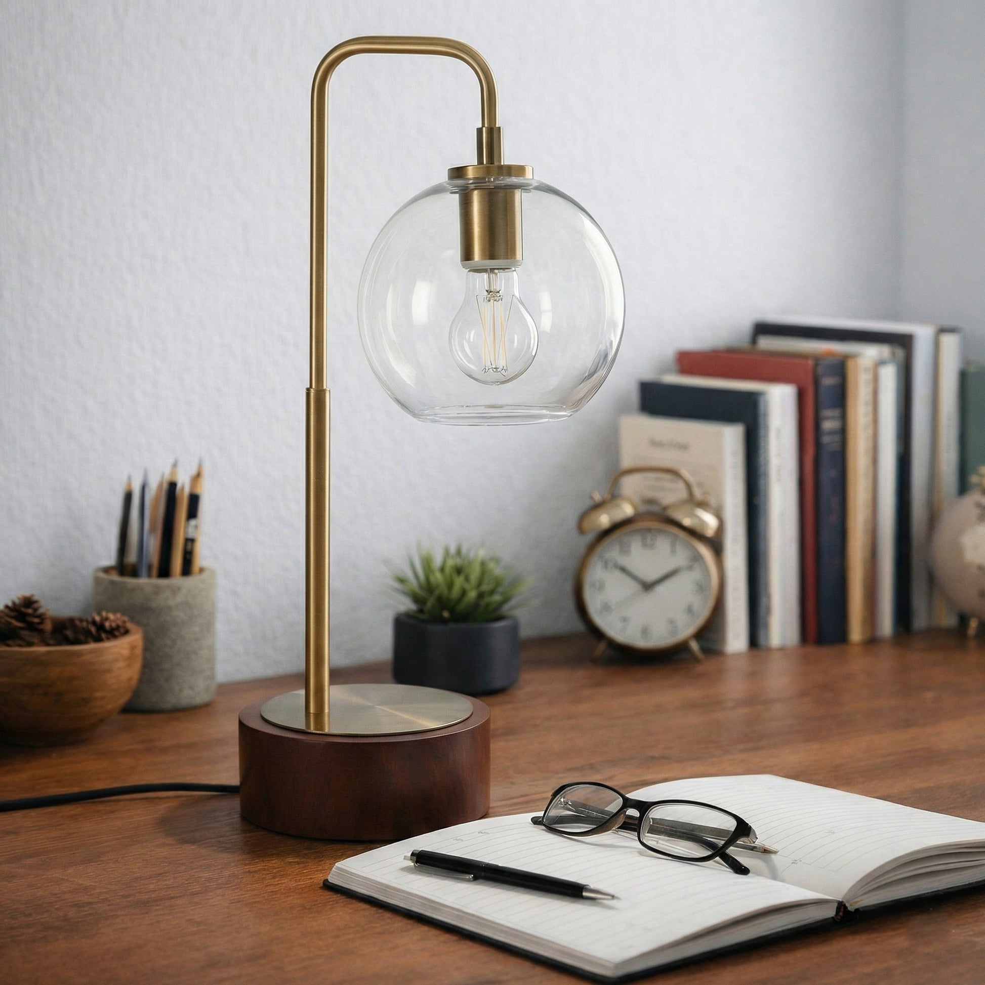 Luxeray Table Lamp | Brushed Gold Arch and Glass Globe