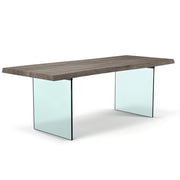 Brooks - Dining Table - Glass Base - 40" x 92" - Sandblasted Grey Top - Clear Glass Base