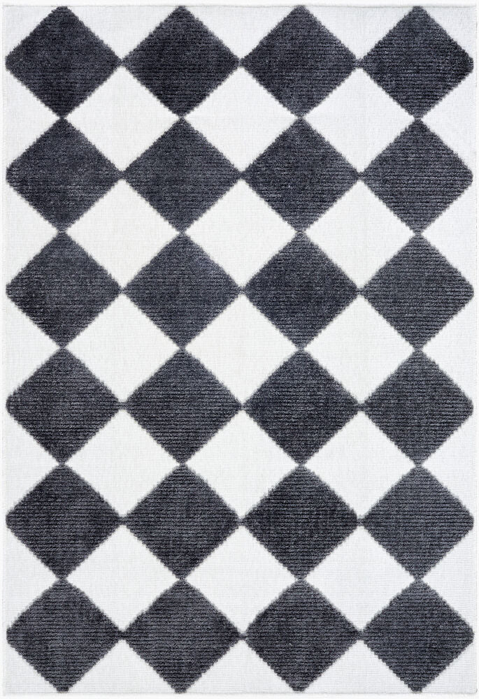 Lyna Charcoal/White Machine Woven Rug - 2' x 2'10"