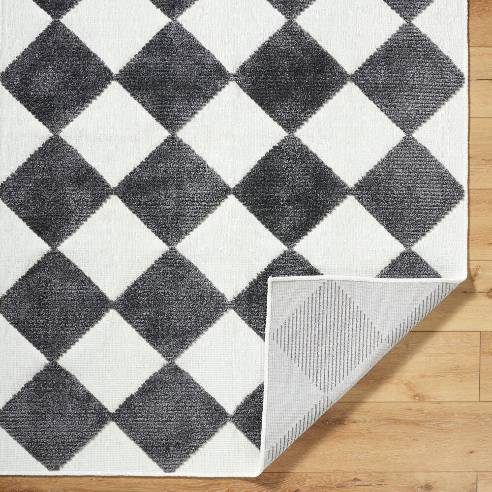 Lyna Charcoal/White Machine Woven Rug - fold