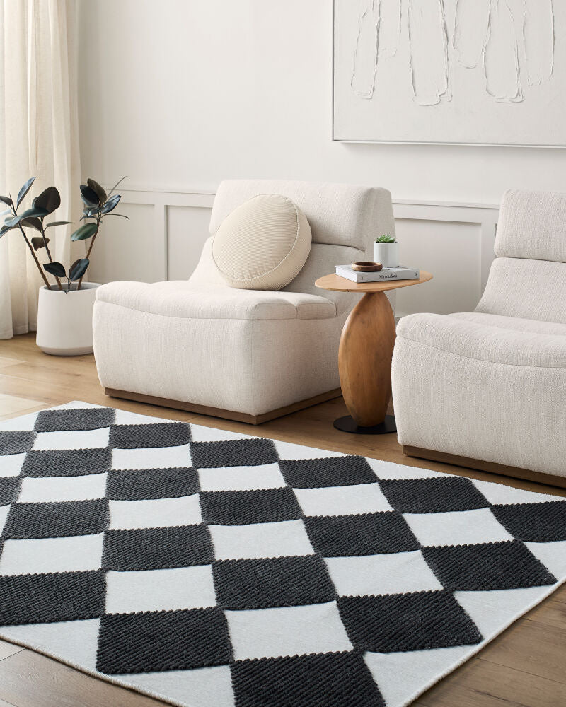 Lyna Charcoal/White Machine Woven Rug - roomscene