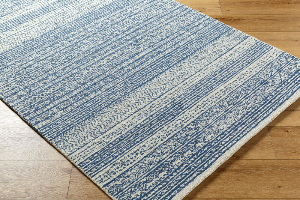 Maroc Dark Blue/Oatmeal Handmade Rug - corner