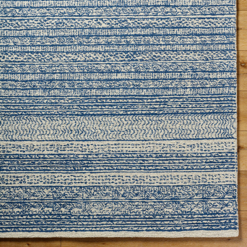 Maroc Dark Blue/Oatmeal Handmade Rug - overhead