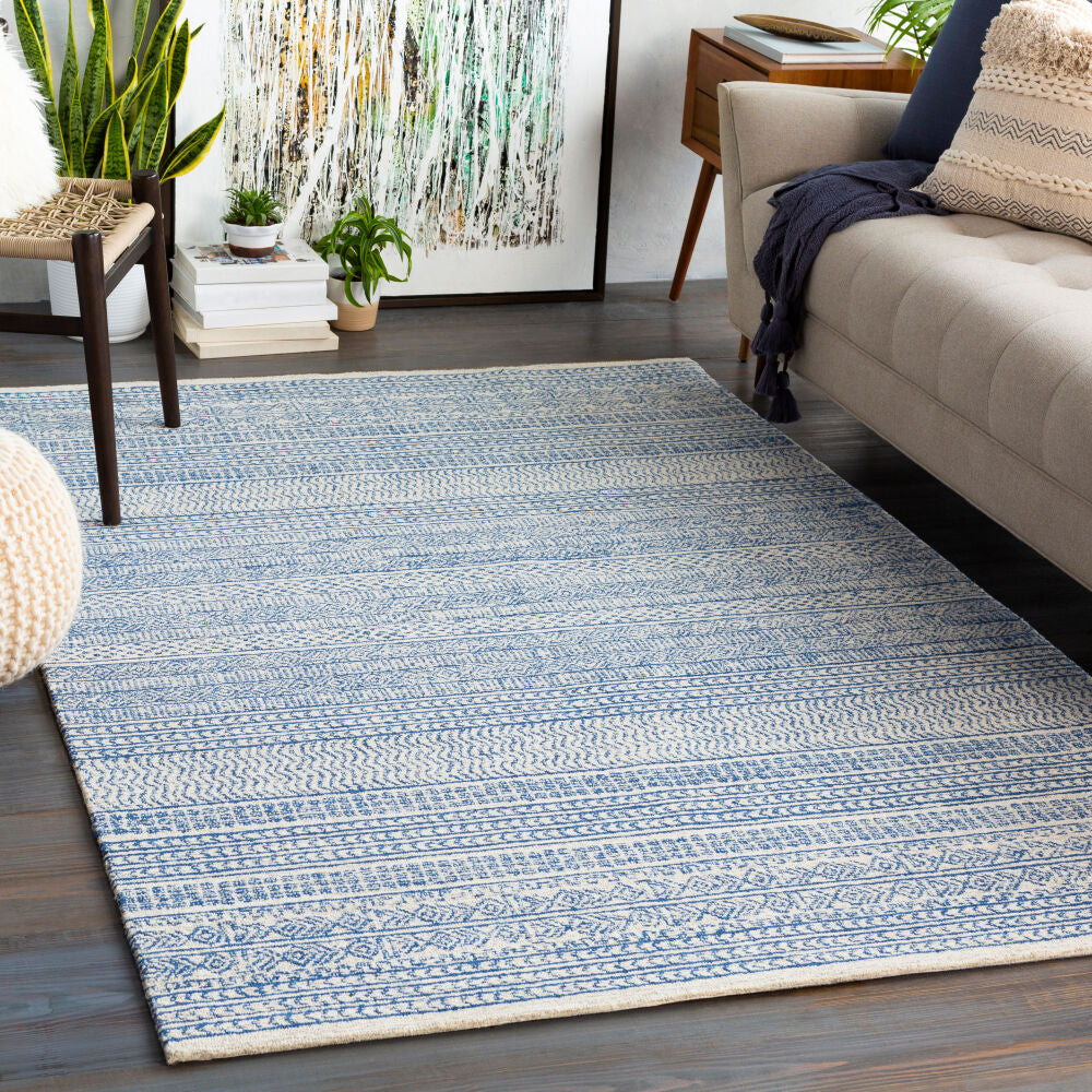 Maroc Dark Blue/Oatmeal Handmade Rug - roomscene