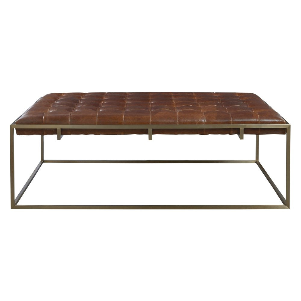 Travers Brown Tufted Leather Cocktail Ottoman