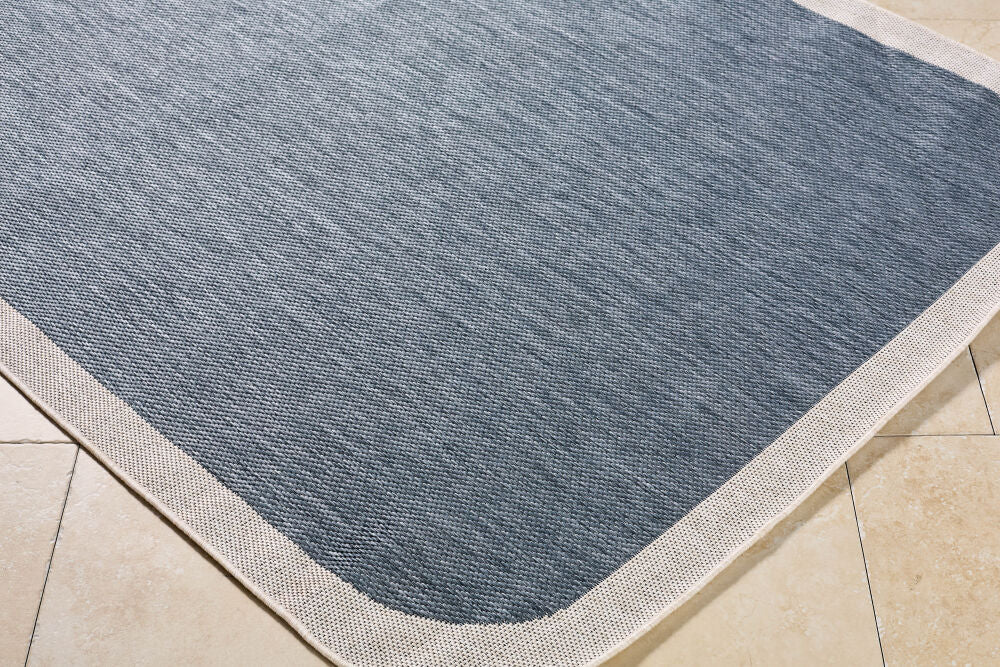 Miami Beach Blue/Cream Machine Woven Rug MBH-2300 - corner