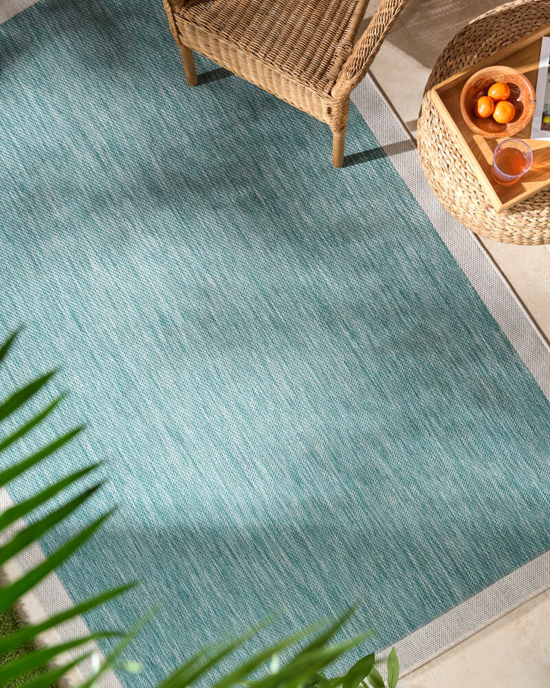 Miami Beach Aqua/Cream Machine Woven Rug MBH-2303 - roomscene