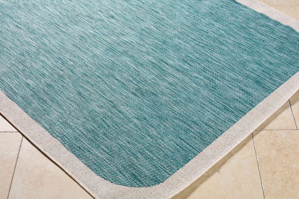 Miami Beach Aqua/Cream Machine Woven Rug MBH-2303 - corner