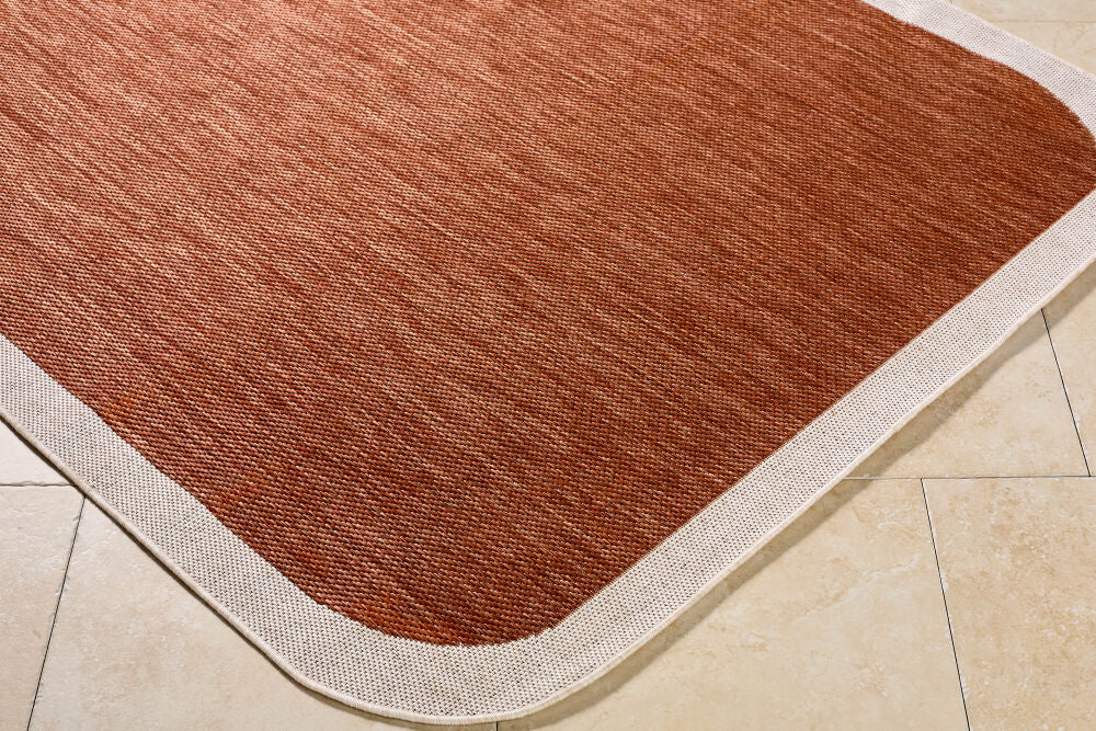 Miami Beach Burnt Orange/Cream Machine Woven Rug MBH-2305 - corner