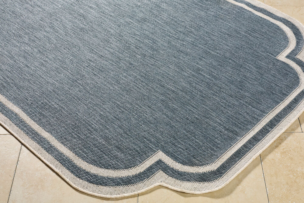 Miami Beach Blue/Cream Machine Woven Rug MBH-2308 - corner