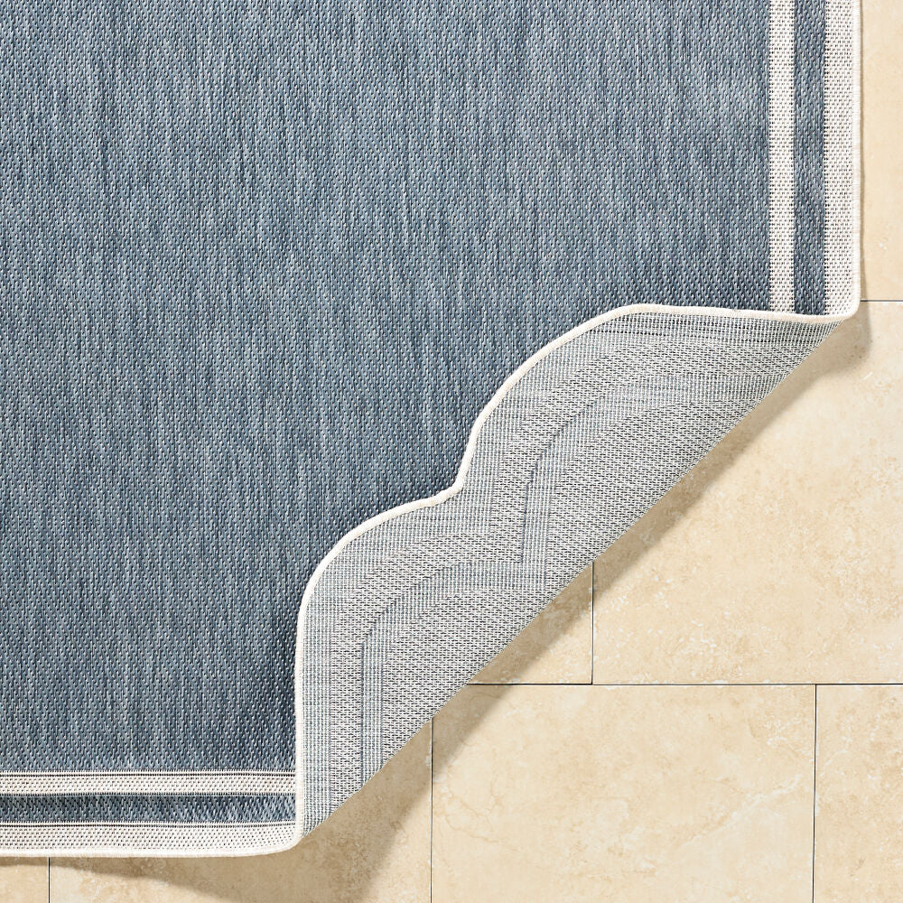 Miami Beach Blue/Cream Machine Woven Rug MBH-2308 - fold
