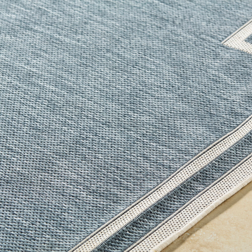 Miami Beach Blue/Cream Machine Woven Rug MBH-2308 - texture