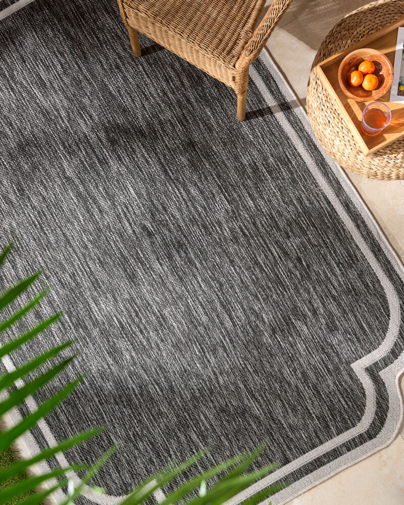 Miami Beach Black/Cream Machine Woven Rug MBH-2309 - roomscene