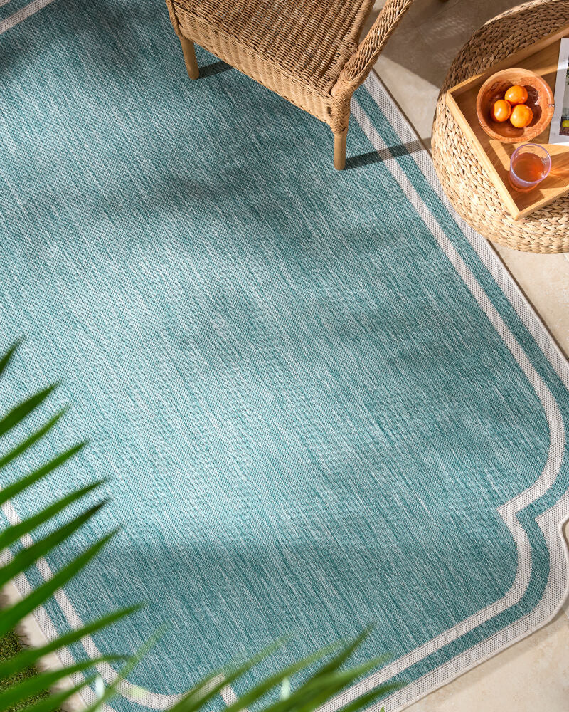 Miami Beach Aqua/Cream Machine Woven Rug MBH-2311 - roomscene