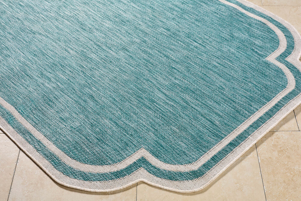 Miami Beach Aqua/Cream Machine Woven Rug MBH-2311 - corner
