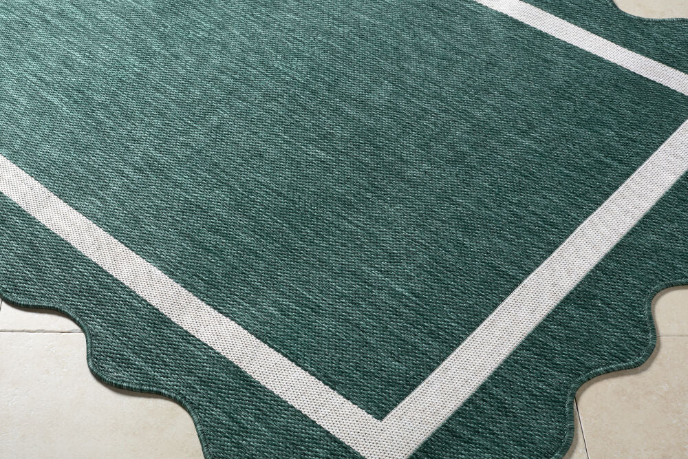 Miami Beach Cream/Dark Green Machine Woven Rug - corner
