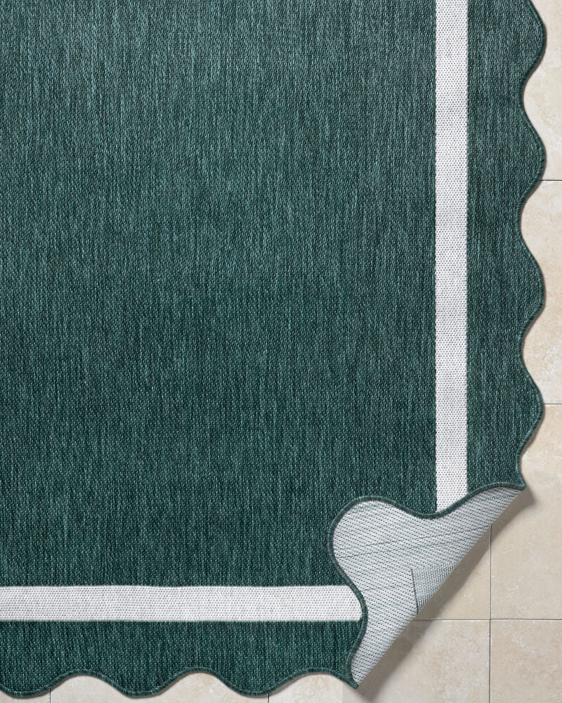 Miami Beach Cream/Dark Green Machine Woven Rug - fold