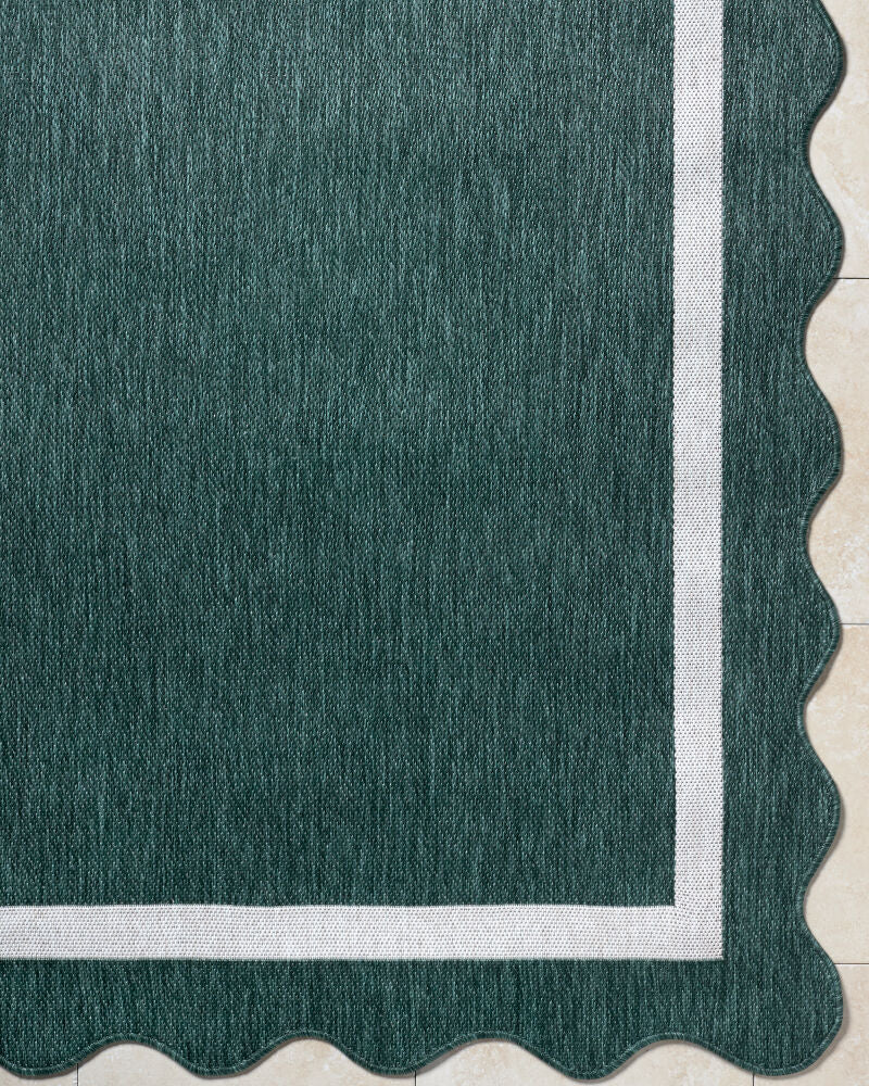 Miami Beach Cream/Dark Green Machine Woven Rug - overhead