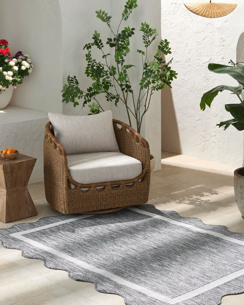 Miami Beach Charcoal/Cream Machine Woven Rug MBH-2322 - roomscene