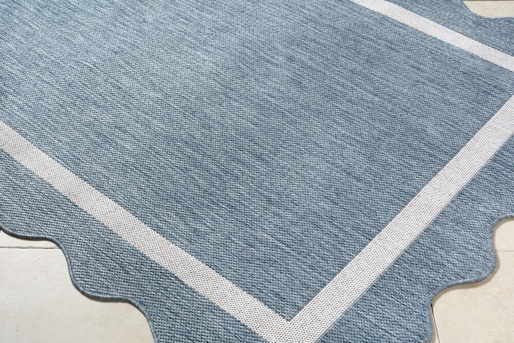 Miami Beach Blue/Cream Machine Woven Rug MBH-2325 - corner