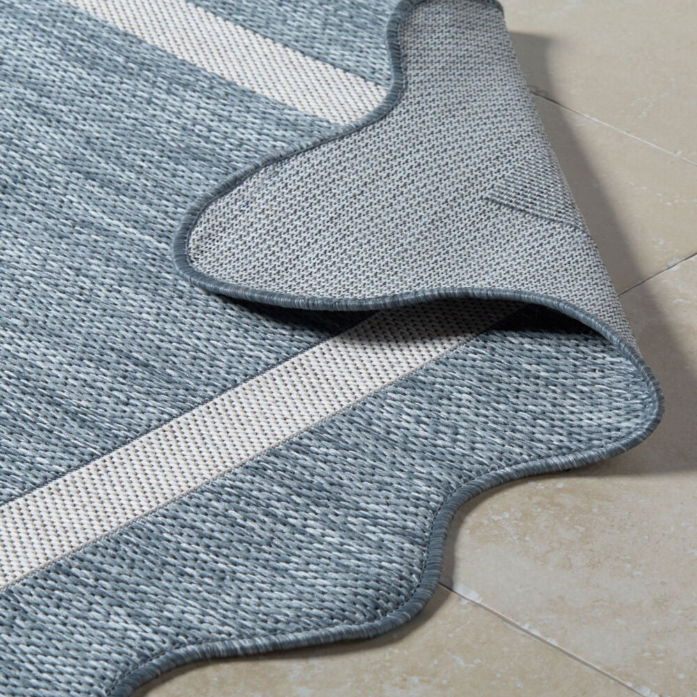 Miami Beach Blue/Cream Machine Woven Rug MBH-2325 - fold