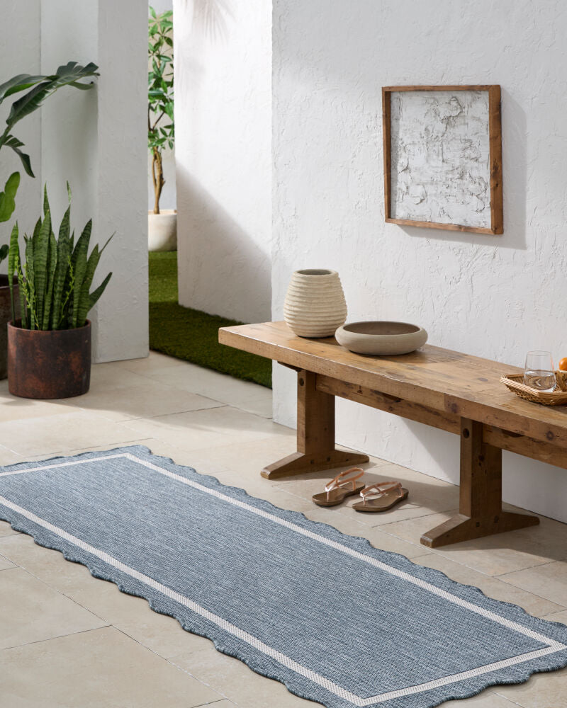 Miami Beach Blue/Cream Machine Woven Rug MBH-2325 - styleshot