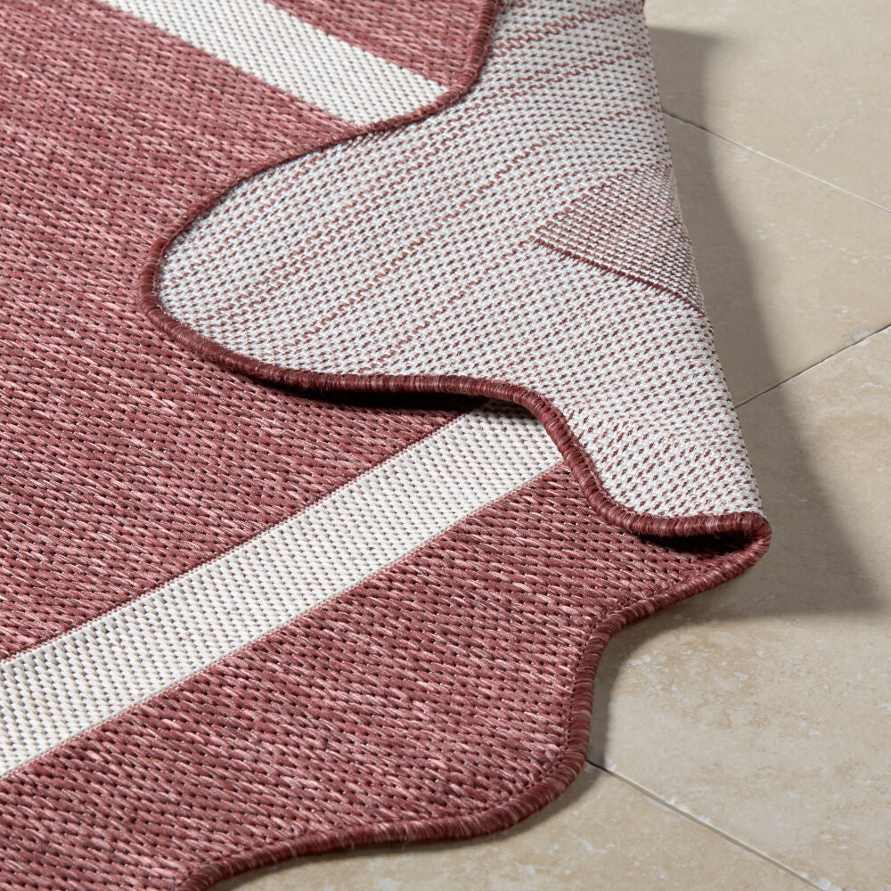 Miami Beach Burgandy/Cream Machine Woven Rug - fold