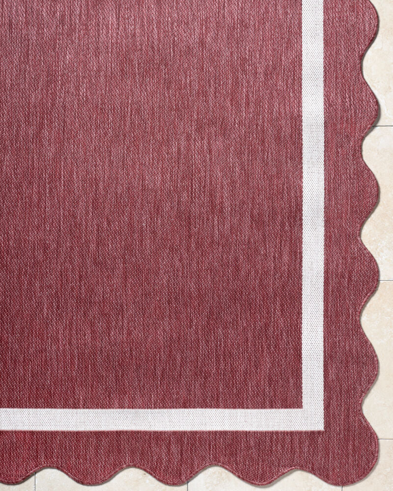 Miami Beach Burgandy/Cream Machine Woven Rug - overhead
