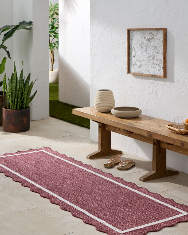 Miami Beach Burgandy/Cream Machine Woven Rug - styleshot