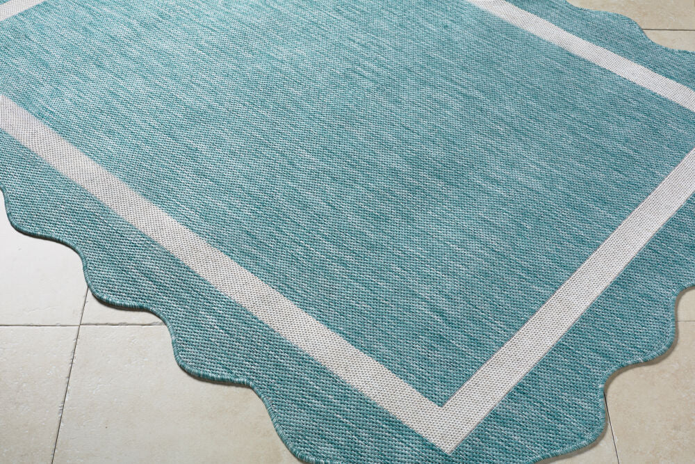 Miami Beach Aqua/Cream Machine Woven Rug MBH-2330 - corner