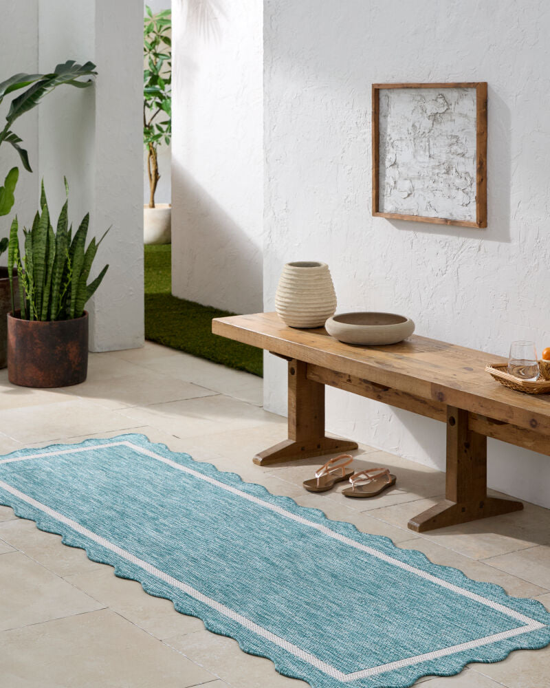 Miami Beach Aqua/Cream Machine Woven Rug MBH-2330 - styleshot