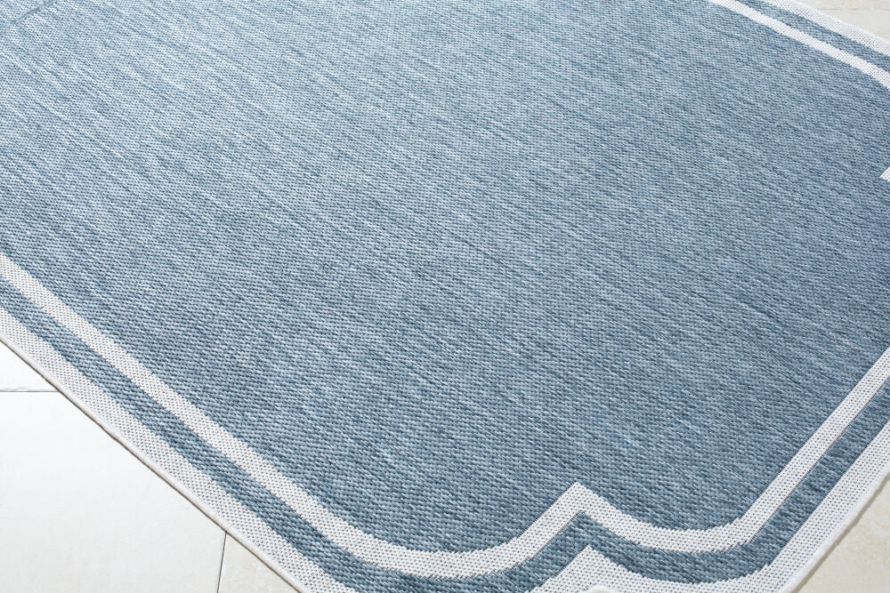 Miami Beach Blue/Cream Machine Woven Rug MBH-2332 - corner