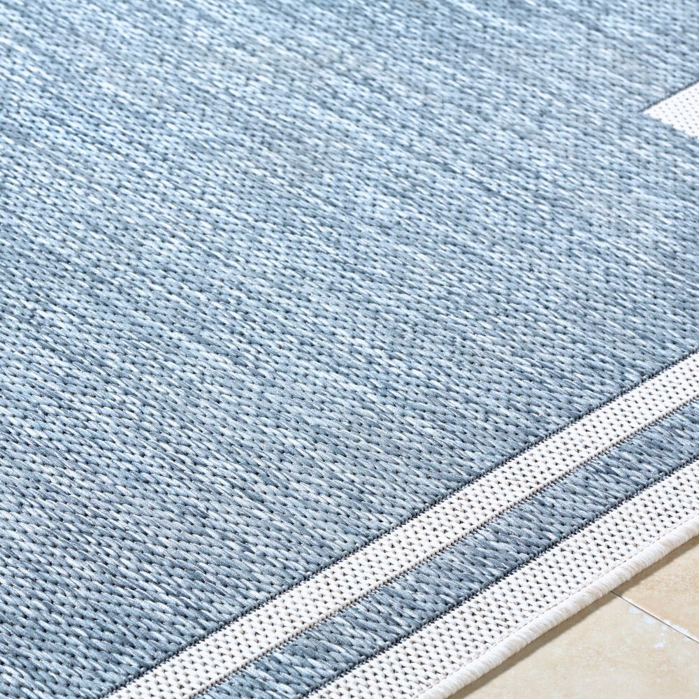 Miami Beach Blue/Cream Machine Woven Rug MBH-2332 - texture