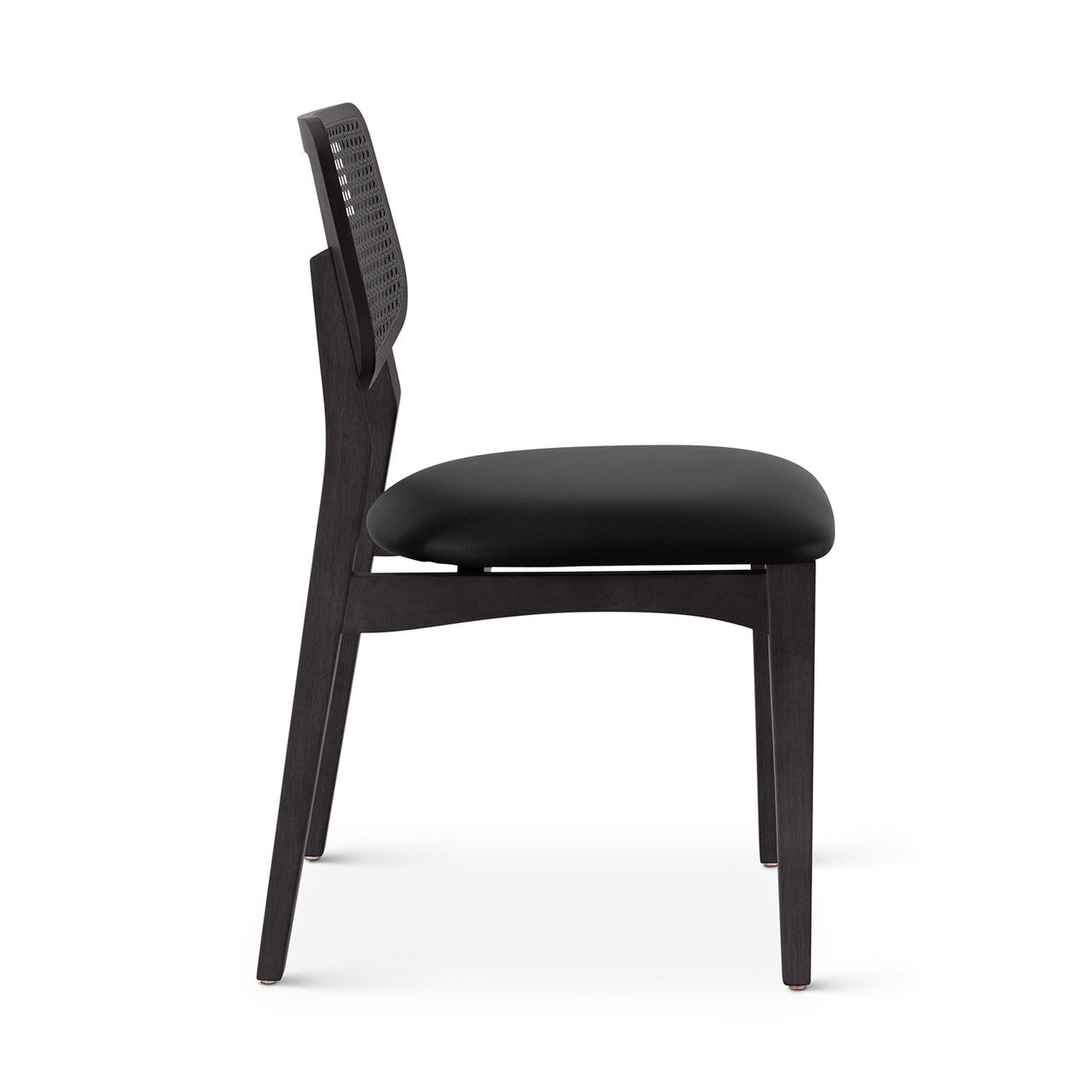 Modern Brazilian - Beth - Cane Side Chair - Shimmy Black Vinyl Seat - Ebano Frame - Ebano Cane Webbing