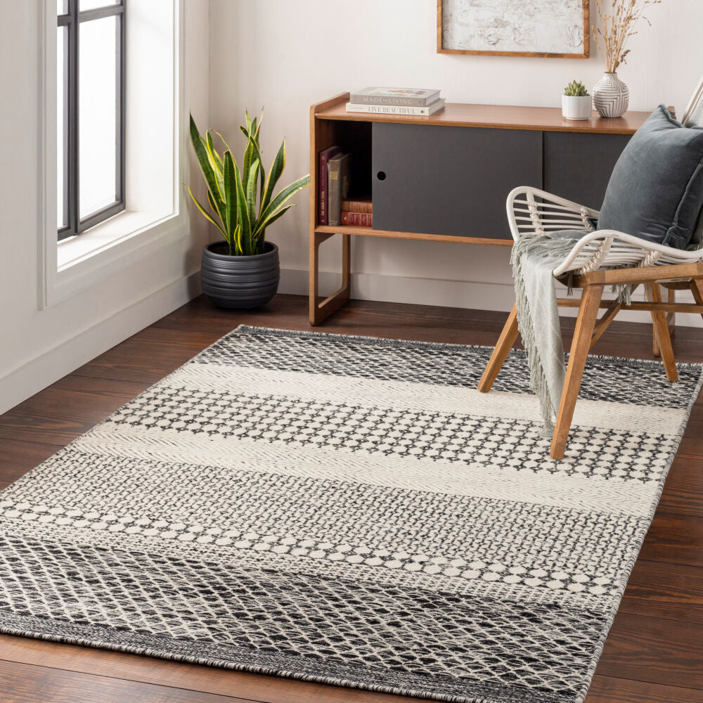 Mardin Beige/Black Handmade Rug - roomscene