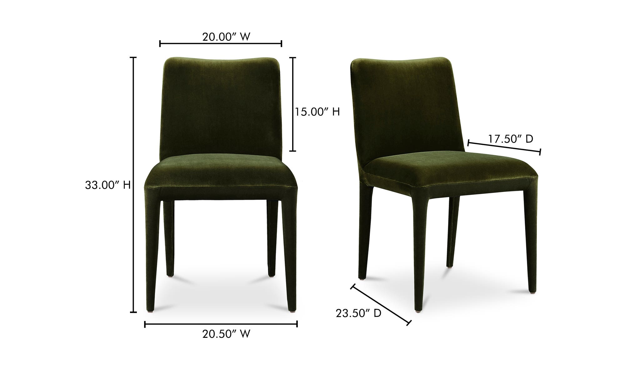 Calla Dining Chair Green Velvet - Set Of Two by Moe's Home Collection - view 15