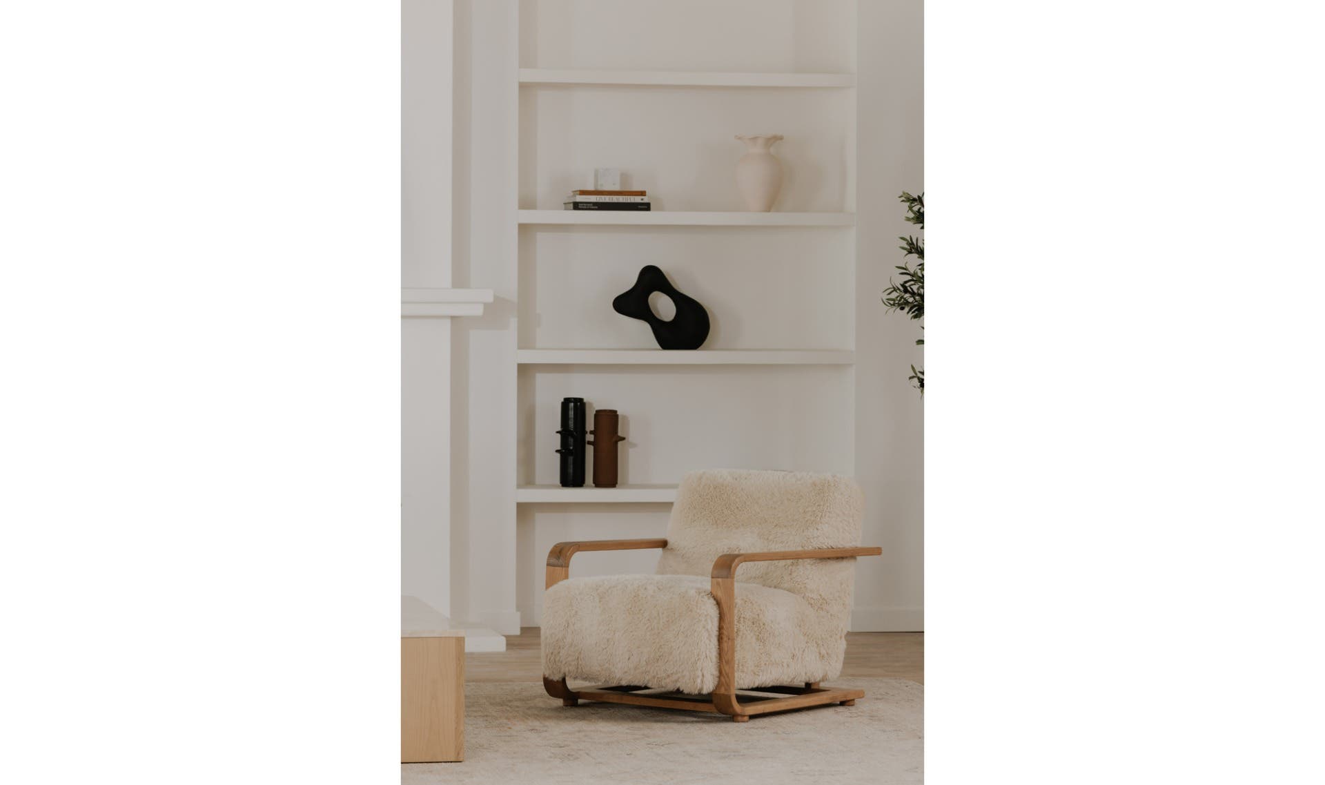 Eckersley Lounge Chair Cream Faux Fur by Moe's Home Collection - view 7