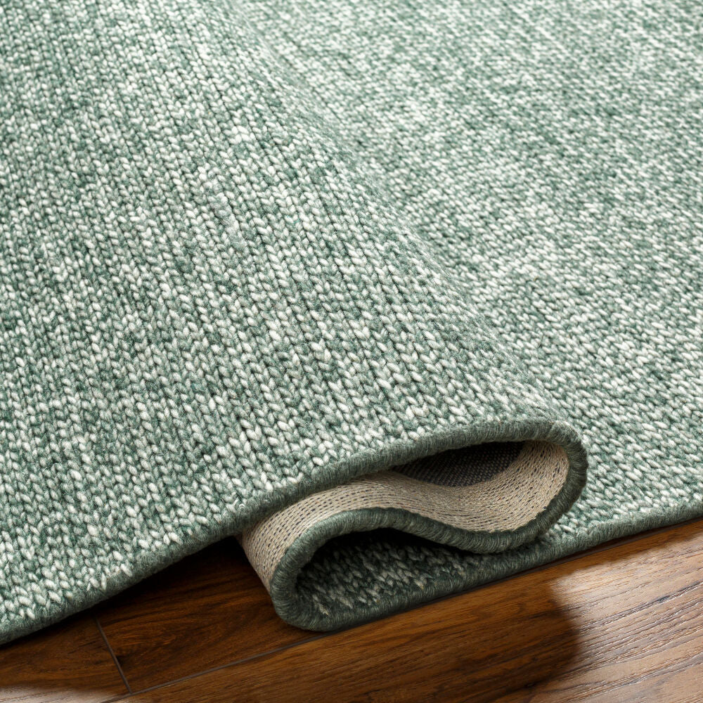 Mia Beige/Medium Green Handmade Rug - fold