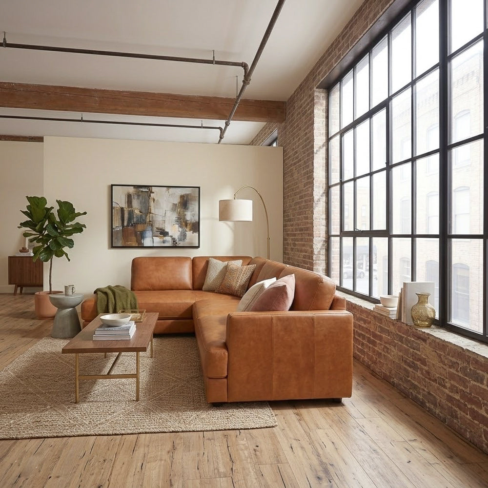 Glander Modern Sectional | Top-Grain Leather and Pocket Spring Support