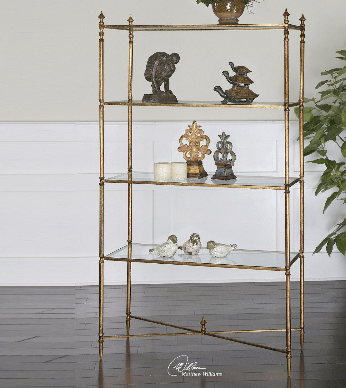 Henzler Gold Leaf Glass Shelf etagere bookcase