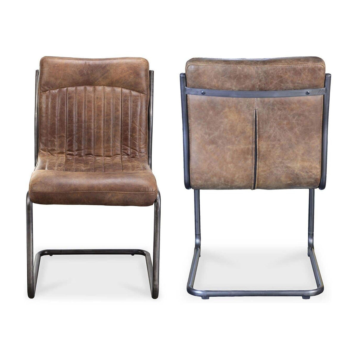 Ansel Dining Chair Grazed Brown Leather - Set Of Two by Moe's Home Collection