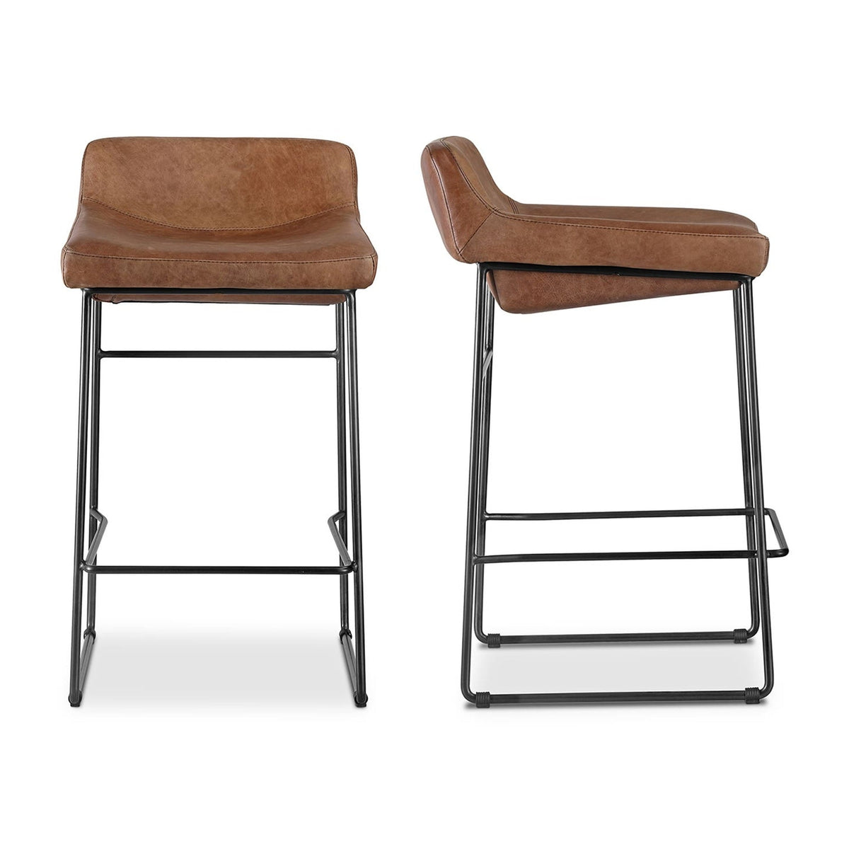 Starlet Counter Stool Open Road Brown Leather - Set Of Two by Moe's Home Collection