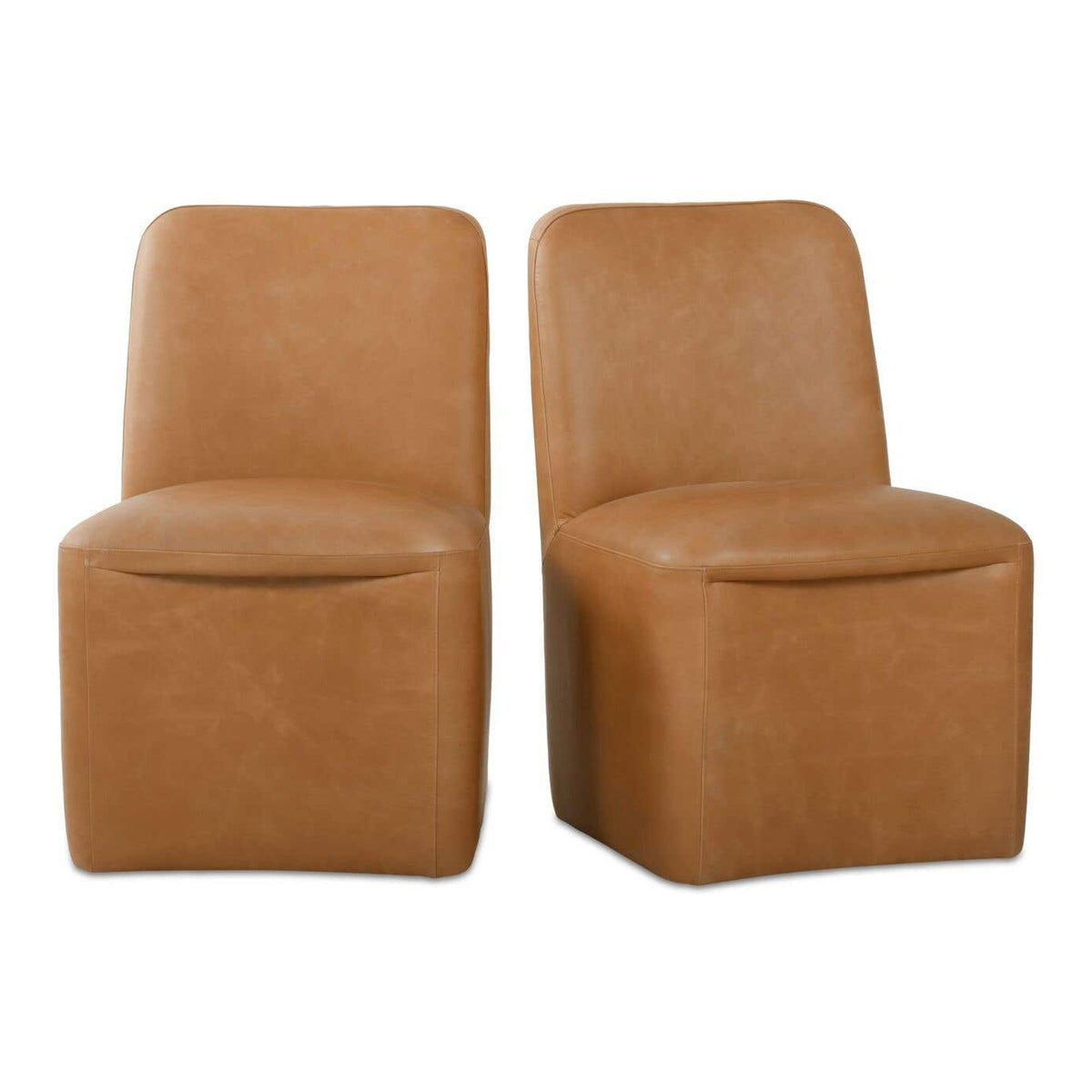 Bent Rolling Dining Chair Tan Leather - Set of Two by Moe's Home Collection