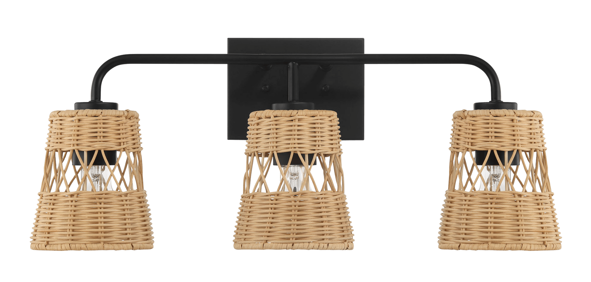 Moonlit Three Lights Wall Sconce With Rattan Shade, Bathroom Lighting Fixtures Over Mirror