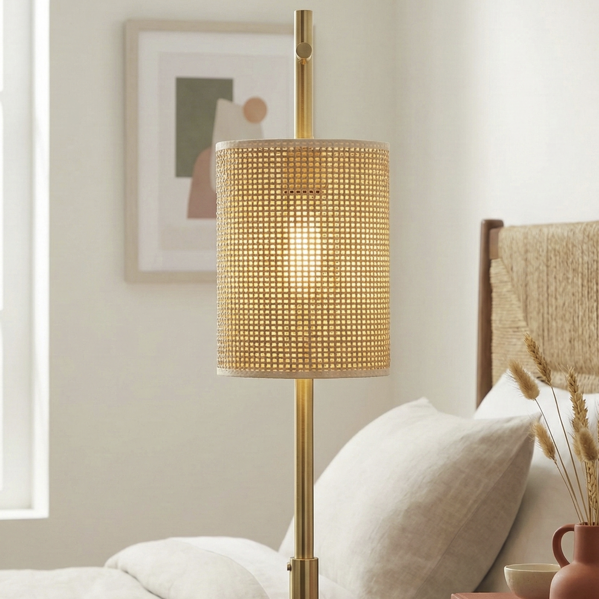 Moonstone Table Lamp | Dark Brown Bamboo and Bronze Base