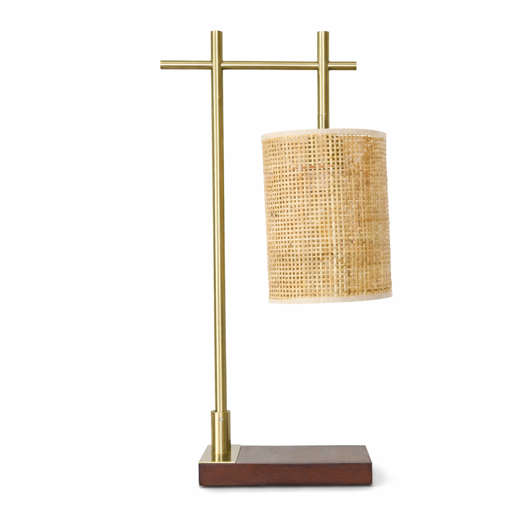 Moonstone Table Lamp | Dark Brown Bamboo and Bronze Base