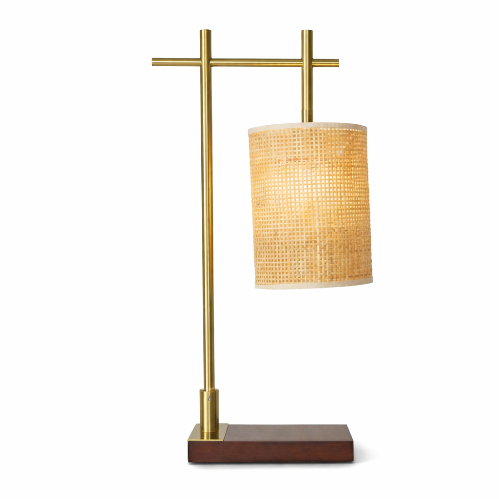 Moonstone Table Lamp | Dark Brown Bamboo and Bronze Base
