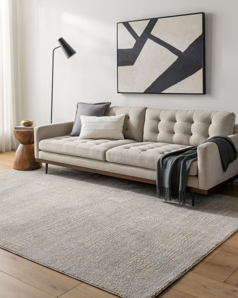 Masterpiece Ice Blue/Medium Gray Machine Woven Rug - roomscene